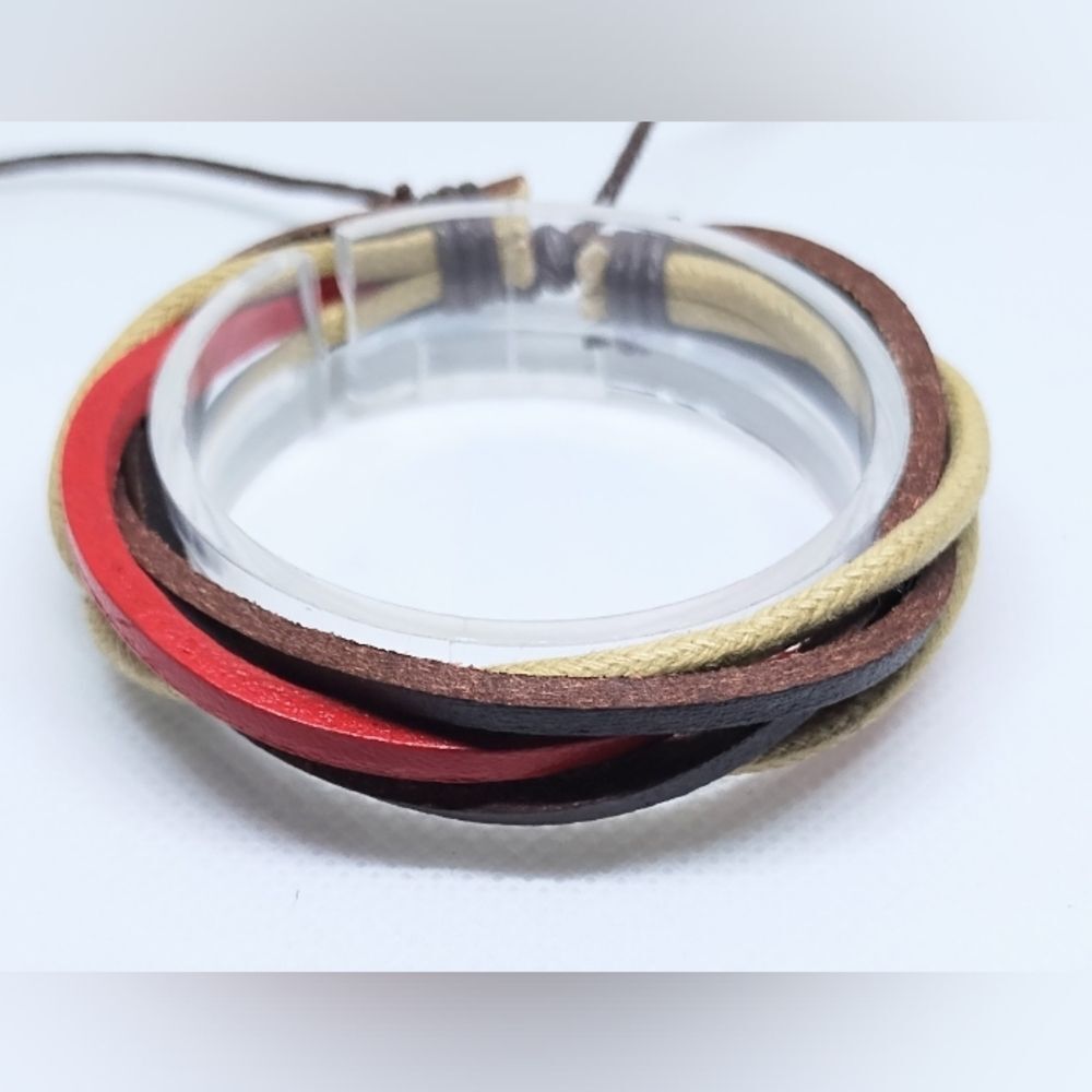 Men's bracelet leather layered brown new e98